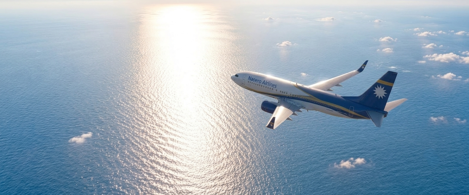 Naoero Airlines aircraft flying over the ocean