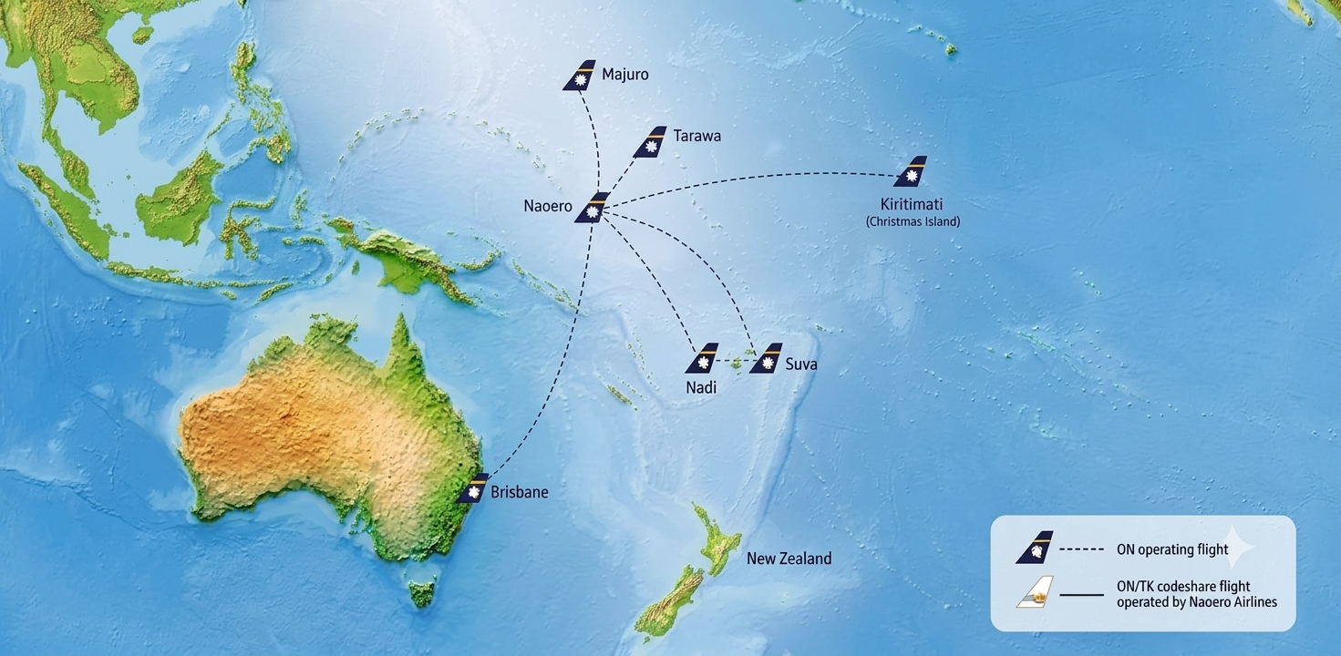 Naoero Airlines route network map